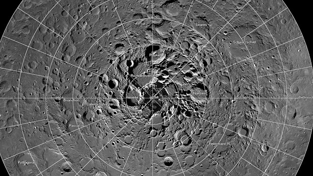  A high resolution mosaic of our moon's north polar region is see