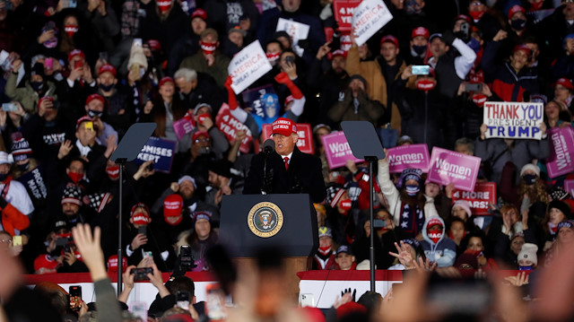 U.S. President Donald Trump holds a campaign rally at Gerald R. Ford International Airport in Grand Rapids, Michigan, U.S., November 2, 2020.