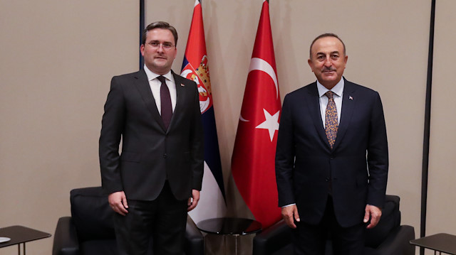 Turkish Foreign Minister Mevlut Cavusoglu and Serbian counterpart Nikola Selakovic 