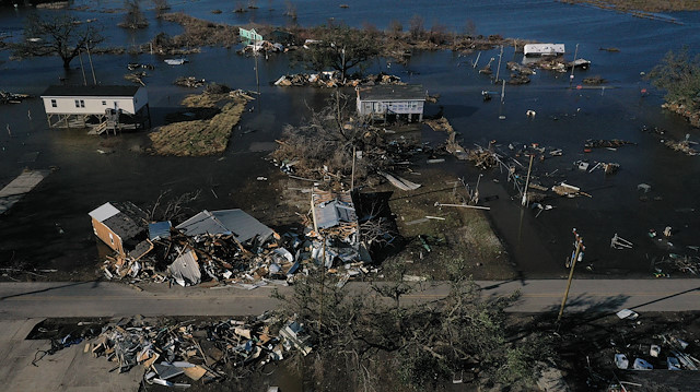 Homes are seen destroyed in the aftermath of Hurricane Delta in Cameron, Louisiana, U.S., October 10, 2020. 
