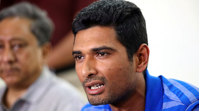 Mahmudullah Riyad, a member of the Bangladesh Cricket Team, speaks to media