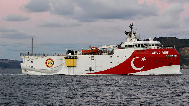 Turkish seismic research vessel Oruc Reis sails in the Bosphorus in Istanbul, 