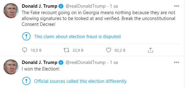 Trump'ın sosyal medya paylaşımı.