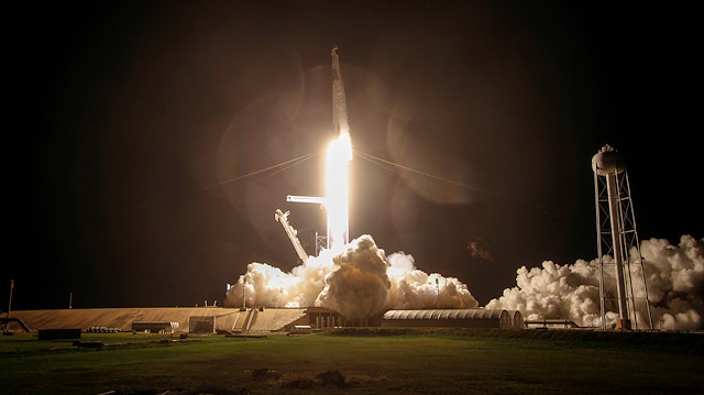A SpaceX Falcon 9 rocket, topped with the Crew Dragon capsule, is launched carrying four astronauts on the first operational NASA commercial crew mission at Kennedy Space Center in Cape Canaveral, Florida, U.S. November 15, 2020. Picture taken November 15, 2020. 