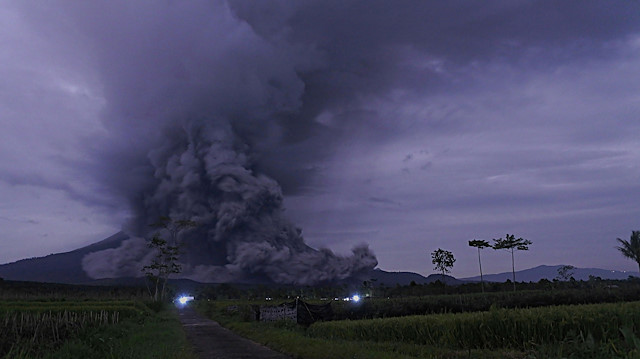 An eruption of Mount Semeru is seen in Lumajang, East Java Province, Indonesia, December 1, 2020.