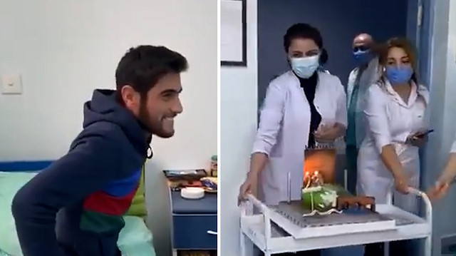 Karabağ gazisine hastane çalışanlarından doğum günü sürprizi