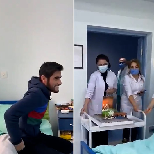 Karabağ gazisine hastane çalışanlarından doğum günü sürprizi