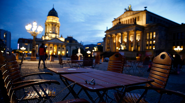 Empty chairs are pictured at Gendarmenmarkt square in Berlin, Germany, November 1, 2020, one day before a month-long lockdown in Germany from November 2, 2020, due to the spread of the coronavirus disease (COVID-19) outbreak. 

