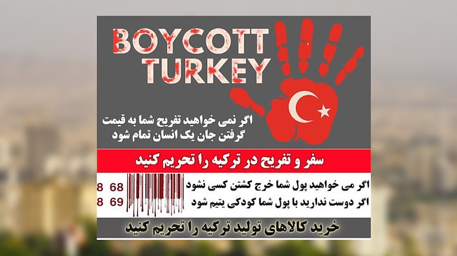 Türk mallarını boykot edeceğini açıklayan İranlıların paylaştığı görsel.