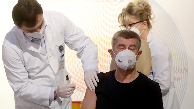 Prime Minister Andrej Babis of the Czech Republic receives the first injection nationwide with a dose of Pfizer-BioNTech COVID-19 vaccine at Military University Hospital, as the coronavirus disease (COVID-19) outbreak continues, in Prague, Czech Republic, December 27, 2020. REUTERS/David W Cerny

