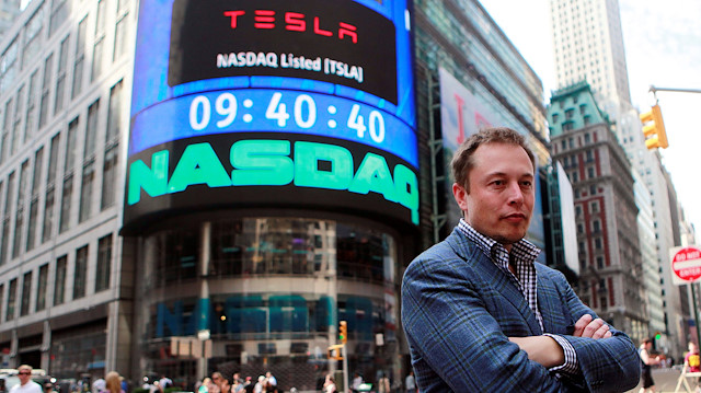 CEO of Tesla Motors Elon Musk poses during a television interview after his company's initial public offering at the NASDAQ market in New York, June 29, 2010. 