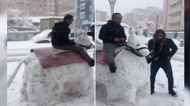 Hakkari'de kardan eşek yapıp bindiler