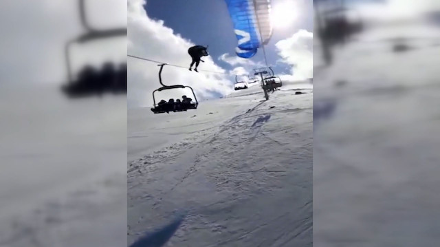 Yamaç paraşütçüsünün teleferik teline takılıp, yere çakılması kamerada