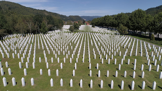 An aerial view of the Srebrenica-Potocari Genocide Memorial Center in Bosnia and Herzegovina August 26, 2020.