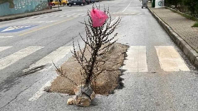 Cep telefonu ile fotoğraflanan mezarlı yaya geçidi sosyal medyada ilgi gördü.