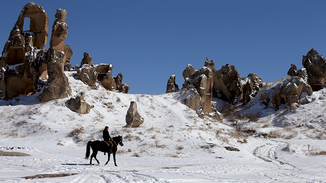 Views of snow covered Cappadocia

