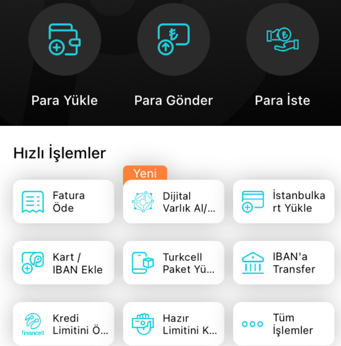 Artık Paycell'in hızlı menüsü üzerinden Dijital Varlık Al/Sat seçenekleriyle işlemler gerçekleştirilebiliyor.