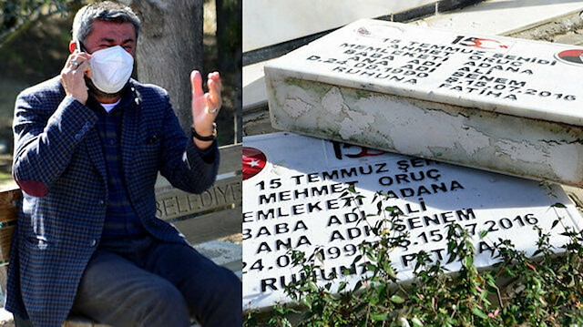 Şehitlerin babası Ali Oruç, "Vatanı ve bayrağı için canlarını feda eden şehitlerim Ahmet ve Mehmet'imi burada bile rahat bırakmıyor hainler" diyerek gözyaşlarına boğulmuştu.