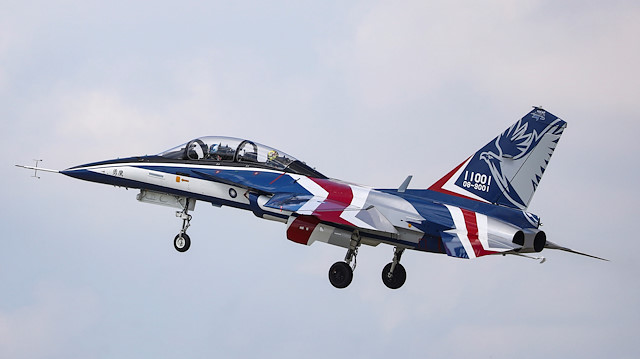 An AIDC T-5 Brave Eagle, Taiwan's first locally manufactured advanced jet trainer, takes off in Taichung, Taiwan, June 22 ,2020.