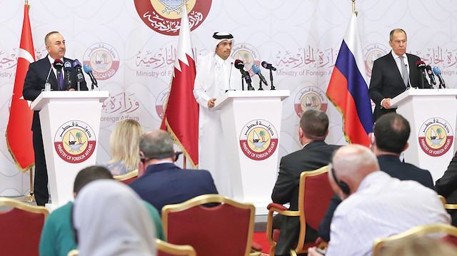 Dışişleri Bakanı Mevlüt Çavuşoğlu - Katar Dışişleri Bakanı Muhammed bin Abdurrahman Al Sani - Rusya Dışişleri Bakanı Sergey Lavrov