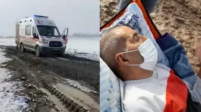 Ambulans çamura saplanınca hastayı 4 kilometre sedyeyle taşıdılar 