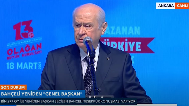 Yeniden başkanlığa seçilen Bahçeli'den teşekkür konuşması