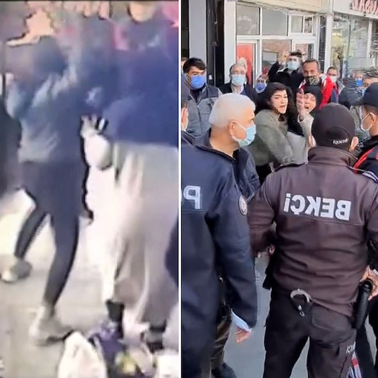 Gözaltına alınan ağabeyi için polislere saldırdı: Su atıp, tabure fırlatmaya çalıştığı anlar kamerada