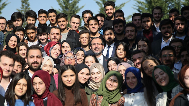 Gençlik ve Spor Bakanı Dr. Mehmet Muharrem Kasapoğlu ve öğrenciler.