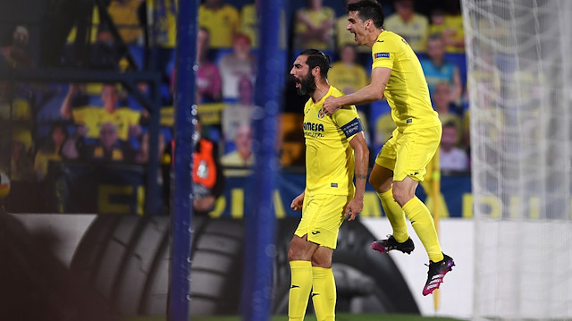 Villarrealli futbolcuların gol sevinci.