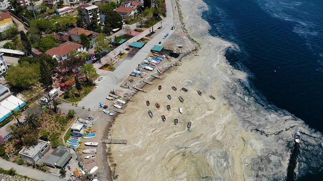 Deniz salyası, Kocaeli'nin Gebze ilçesi Eskihisar açıklarında da denizin yüzeyini kapladı. 