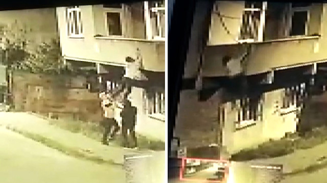 Ev sahibinin fark ettiği hırsızın balkondan atlaması kameraya yansıdı
