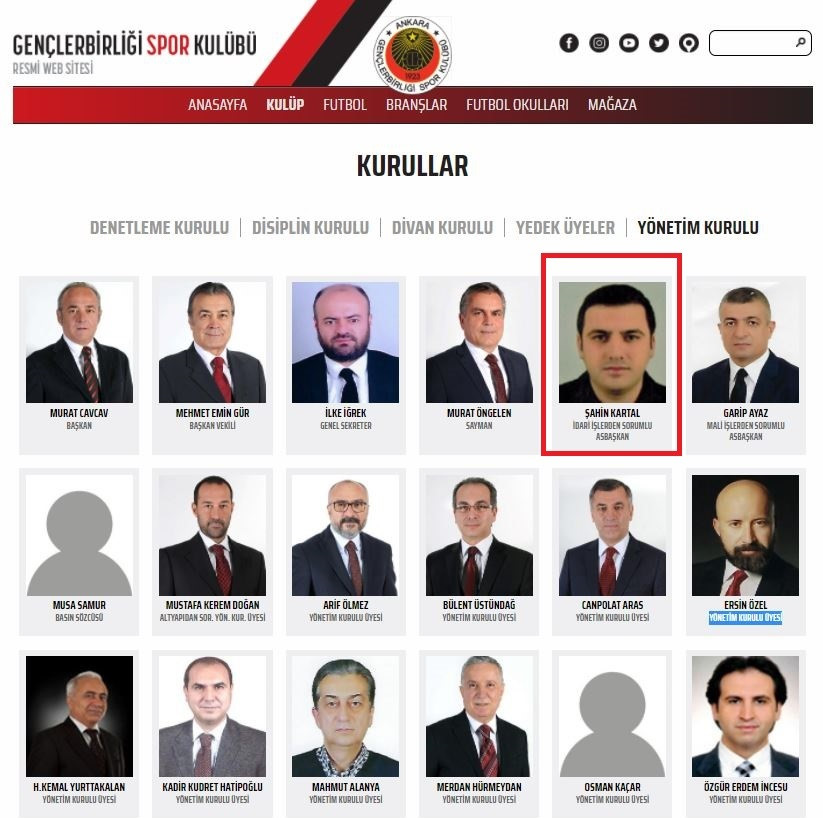 Şahin Kartal, aynı zamanda mevcut Gençlerbirliği yönetiminde yer alıyor.