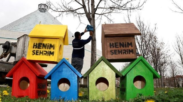 Konya'nın dört bir yanına kuş evleri monte edildi.  