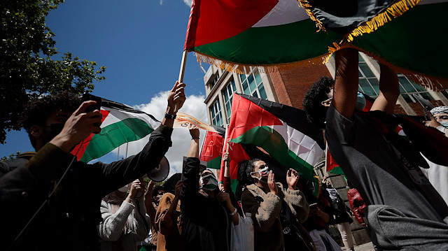 Madrid'de İsrail'in Mescid-i Aksa ve Doğu Kudüs'te Filistinlilere yönelik saldırıları protesto edildi. 