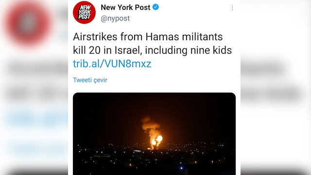 New York Post, Doğu Kudüs'te 9'u çocuk 20 Filistinlinin katledilmesi haberini, "9'u çocuk 20 İsrailli Hamas saldırıları sonucu hayatını kaybetti" diye paylaştı.