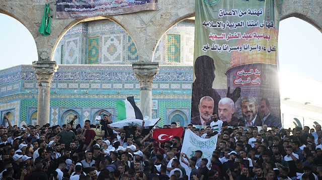 جشن پرچم ترکیه توسط فلسطینی ها در مسجدالاقصی