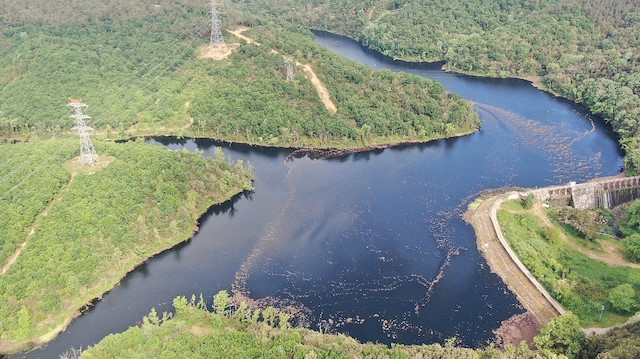Elmalı Barajı’ndaki doluluk drone ile havadan görüntülendi.