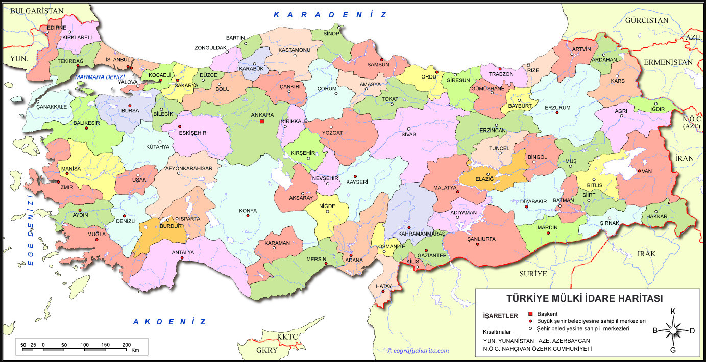 Türkiye Haritası Üzerinde Dağlar Ayrıntılı Türkiye Haritası