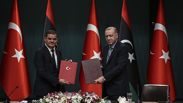 Libya Ulusal Birlik Hükümeti Başbakanı Abdülhamid Dibeybe ve Cumhurbaşkanı Recep Tayyip Erdoğan.

