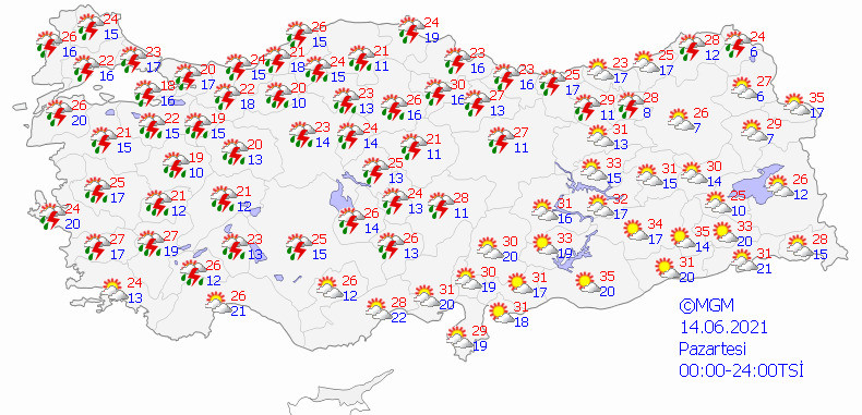 Meteorolojinin yarın için hava durumu tahmin haritası.