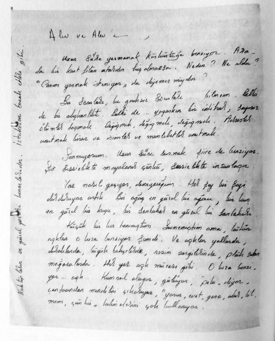 Edip Cansever’in 21 Temmuz 1965 tarihli mektubu