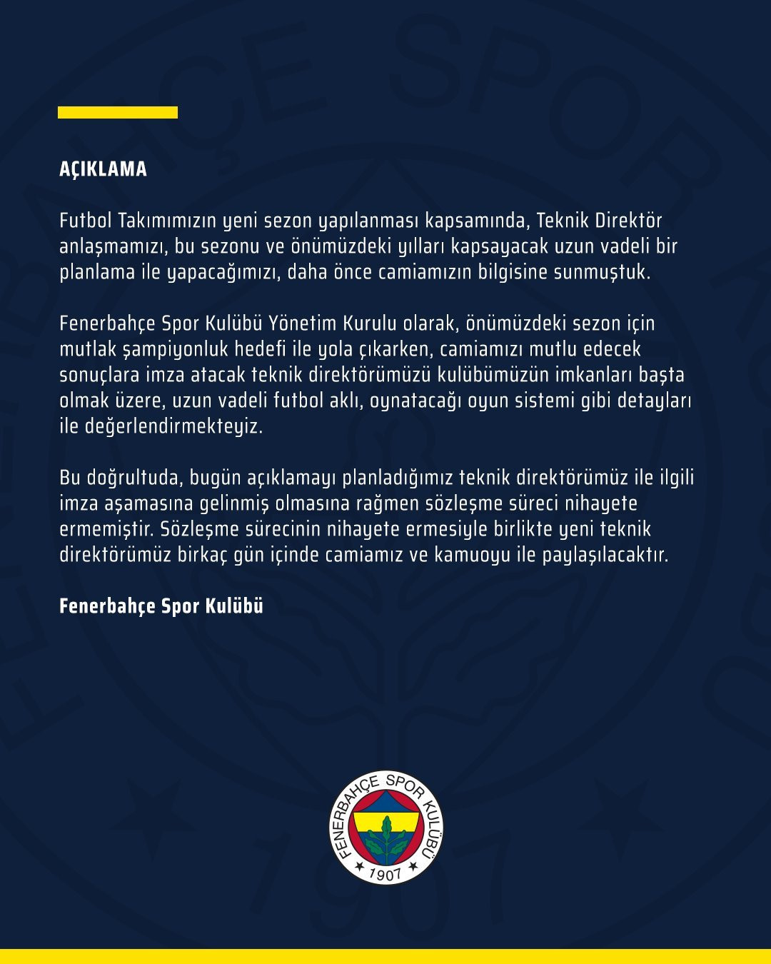 Fenerbahçe'nin yayınladığı resmi açıklama.