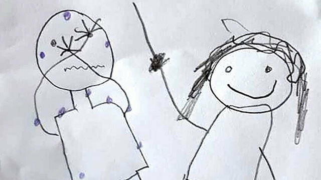 Küçük kız ve ağabeyi, başlarına gelenleri, deftere yaptıkları çizimlerle de anlatmaya çalıştı.