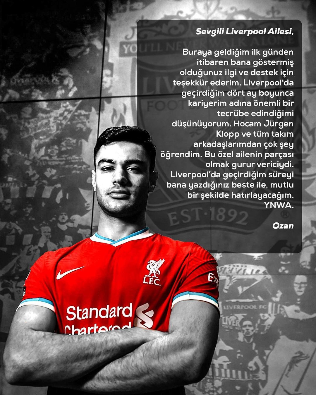 Ozan Kabak, Liverpool'a veda etti.