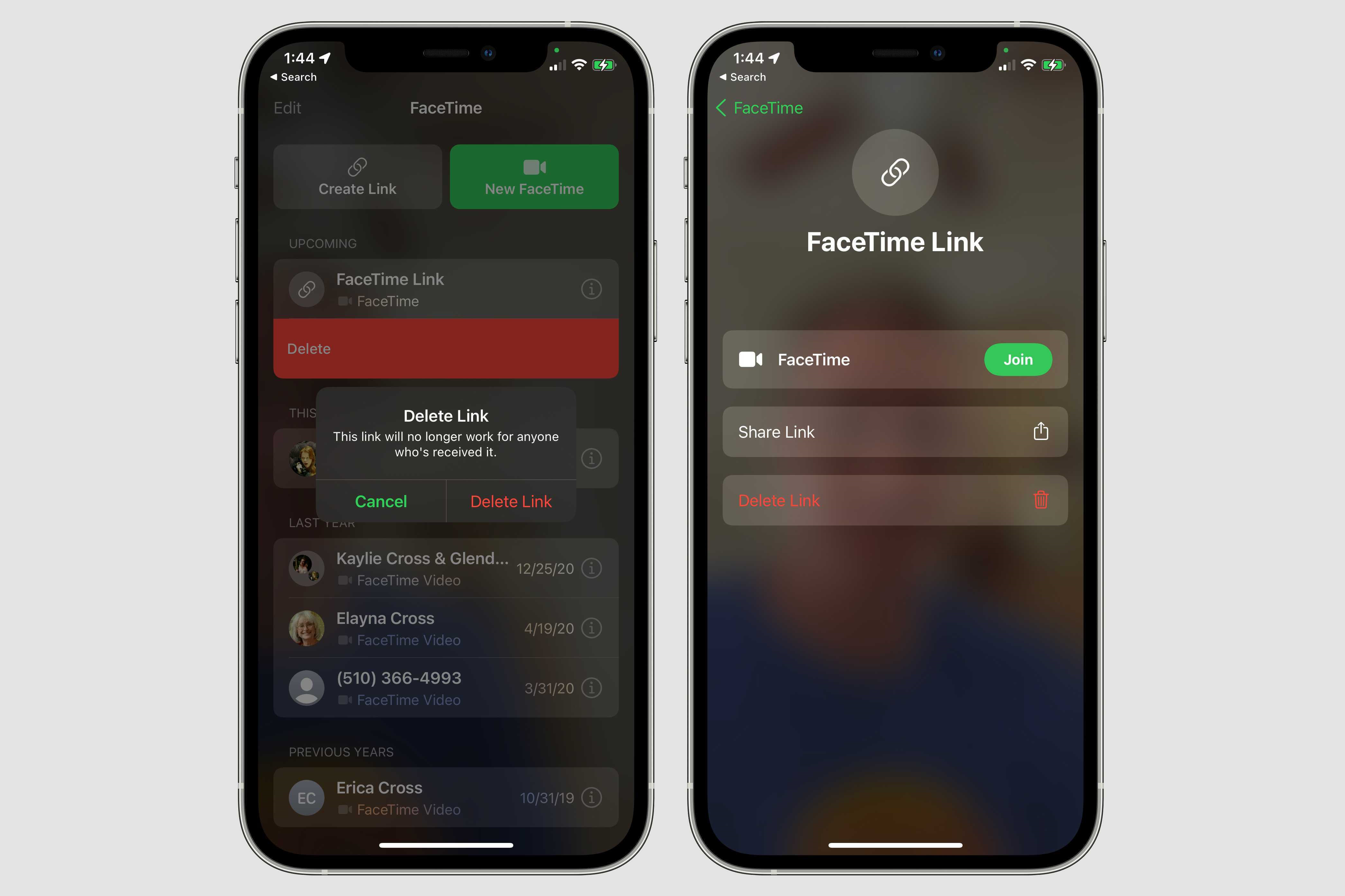 FaceTime'da bağlantıyı silme işlemi de oldukça basit.