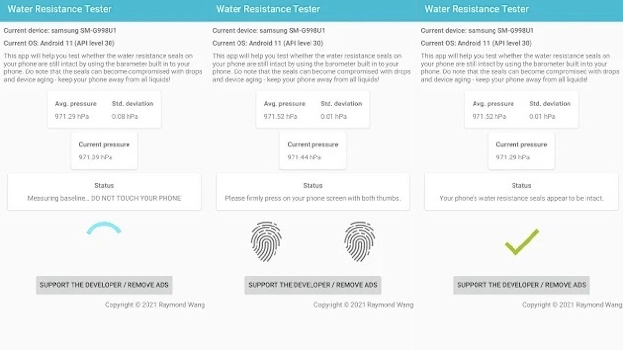 Water Resistance Tester uygulaması, akıllı telefonlardaki barometreyi kullanarak bu işlemi gerçekleştiriyor.