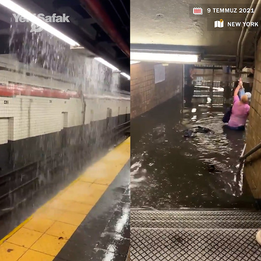 New York metrosu sağanak yağışla sular altında kaldı