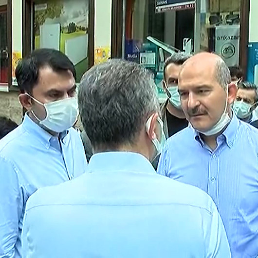 Bakan Kurum ve Bakan Soylu sel bölgesinde incelemelerde bulundu