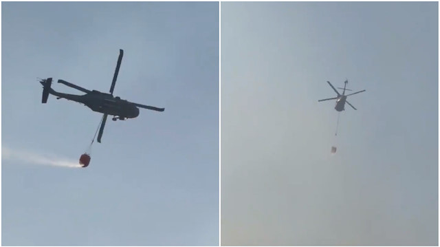  Sikorsky helikopterle yangına müdahale edildiği anlar