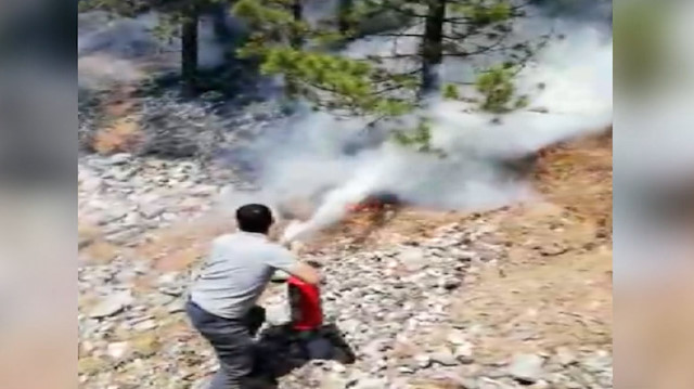 Orman yangınını fark eden makinistler treni durdurarak yangını söndürdü